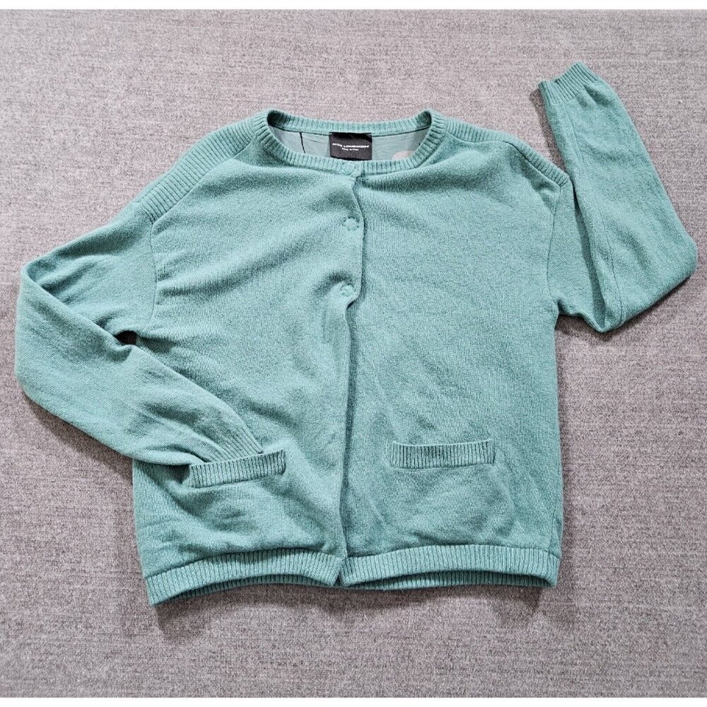 Atos Lombardini Cardigan Women 42 M Teal Snap Button Lined LS Cats Cashmere Boho